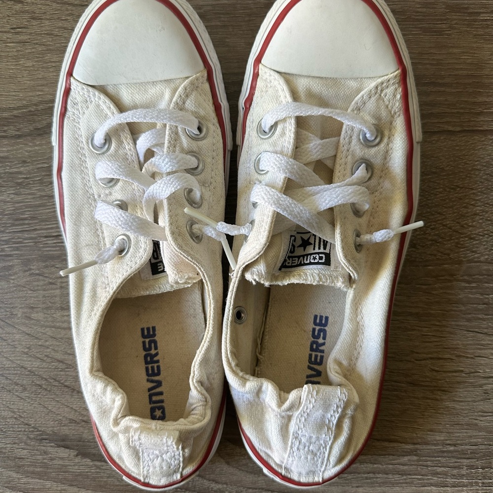 Converse Cream Sneakers with Red Accents